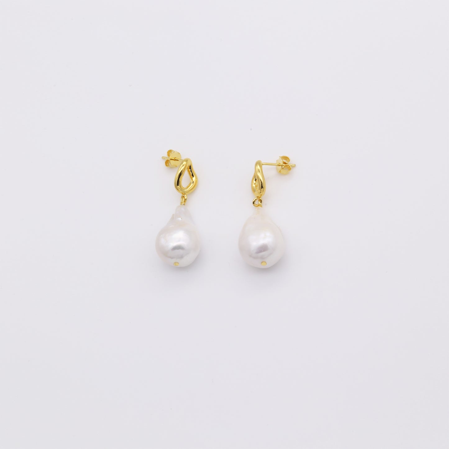 1 pair of 18k gold vermeil drop earrings, large unique barogue pearl