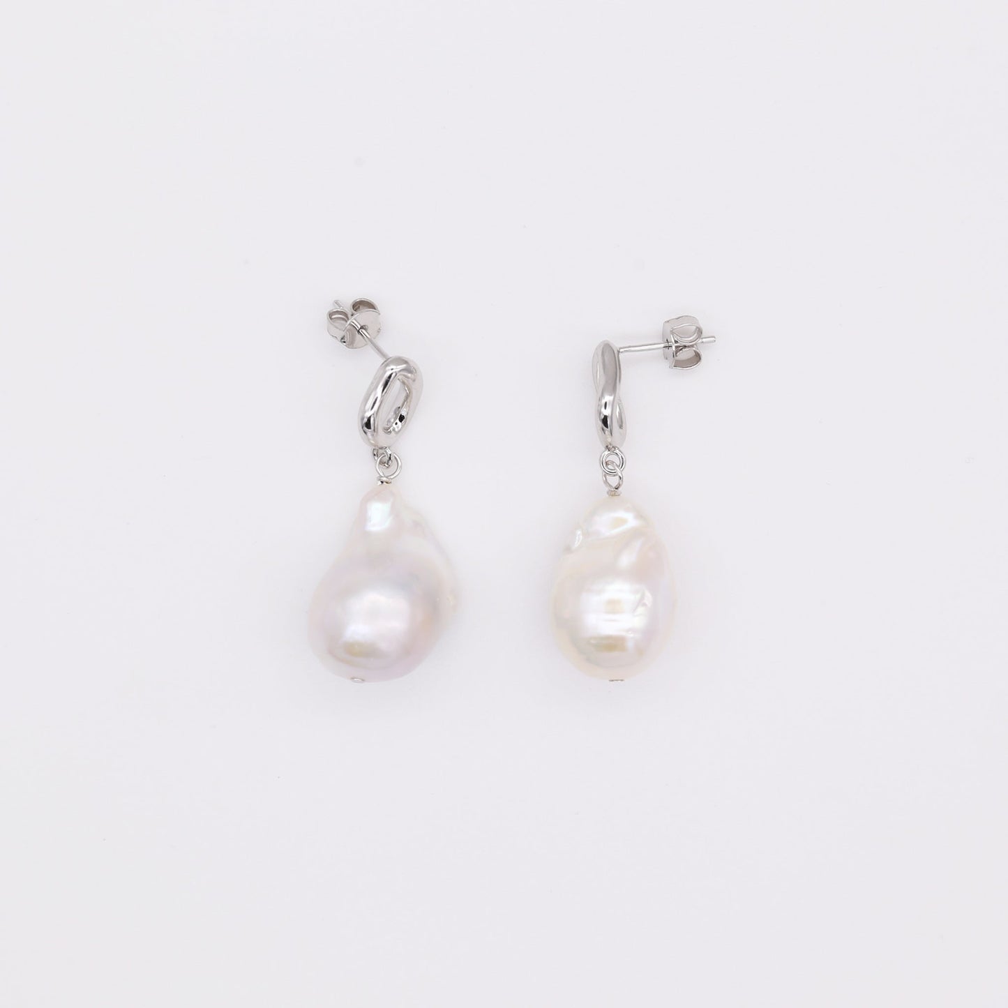 1 pair of sterling silver drop earrings, large unique barogue pearl