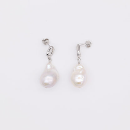 1 pair of sterling silver drop earrings, large unique barogue pearl