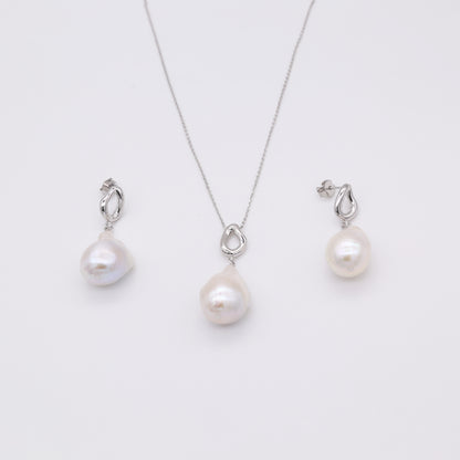 Large Baroque Pearl Earrings Sterling Silver