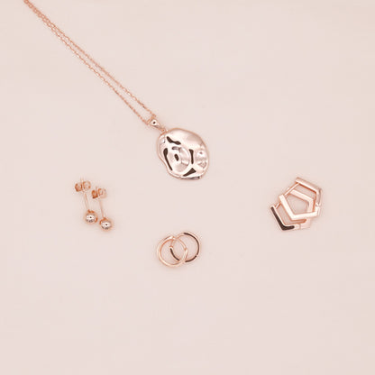 Rose gold vermeil pendant necklace, studs, huggies earrings